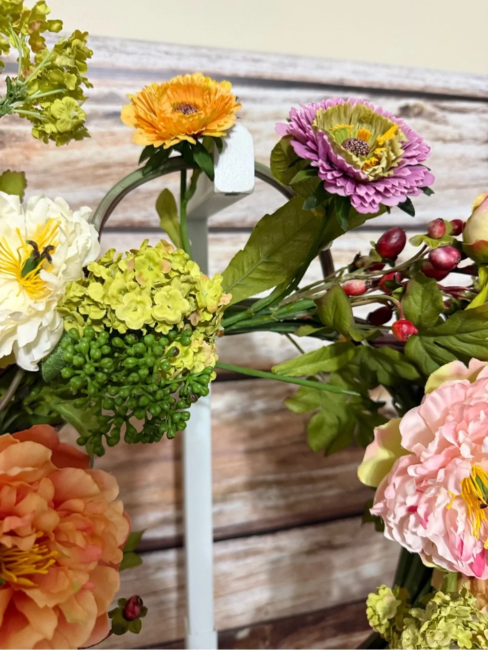 Peach & Pink Mixed Floral Wreath with Green Accents